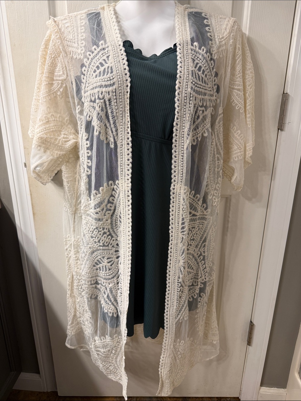 Time and Tru Sheer Ivory Lace Kimono Cover-Up